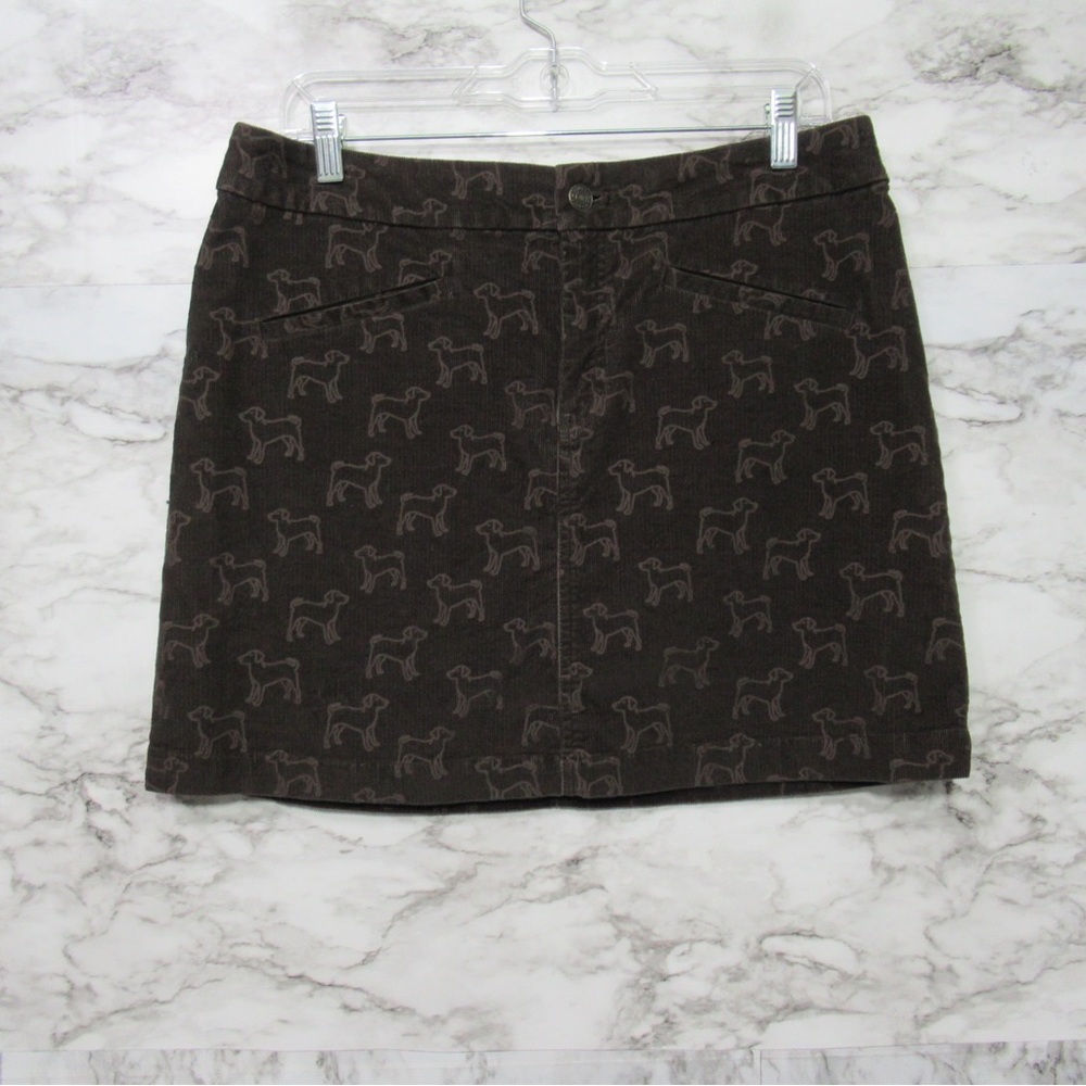 Vineyard Vines Brown Corduroy Dog Print Skirt Size 8